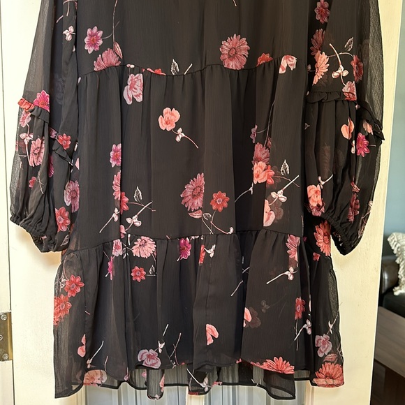 CeCe dress Small flowered IPANEMA STROLL tiered skirt lined NWT sheer sleeve - Picture 8 of 12